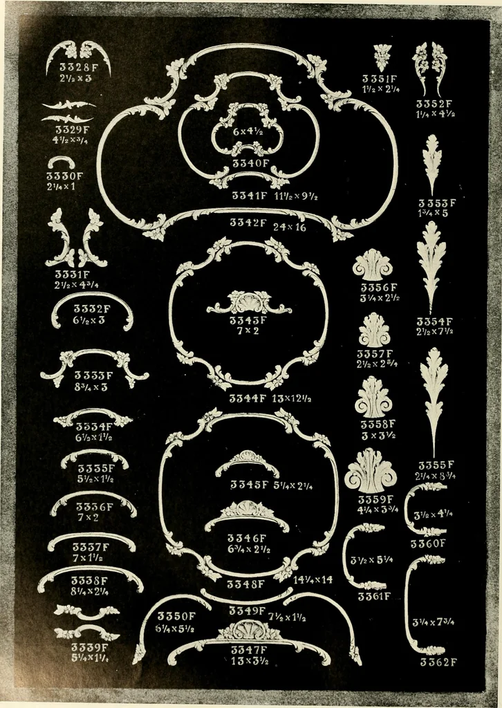 An illustration from Illustrated catalogue of period ornaments cast in composition and wood fibre for woodwork-furniture, 1900, leaf 81