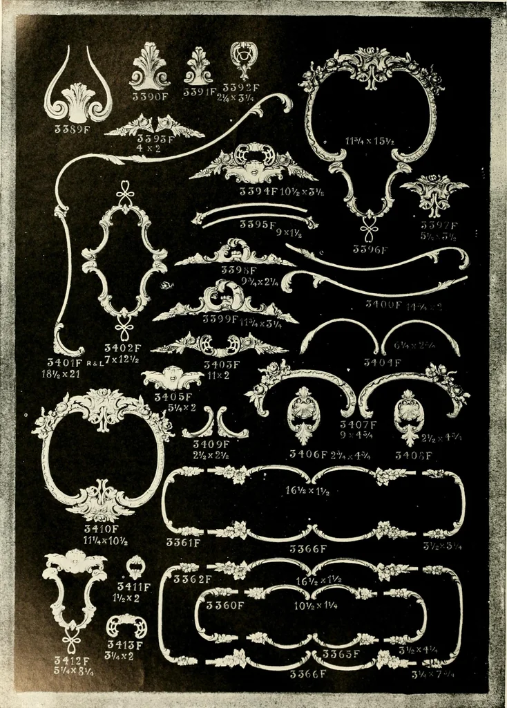 An illustration from Illustrated catalogue of period ornaments cast in composition and wood fibre for woodwork-furniture, 1900, leaf 83