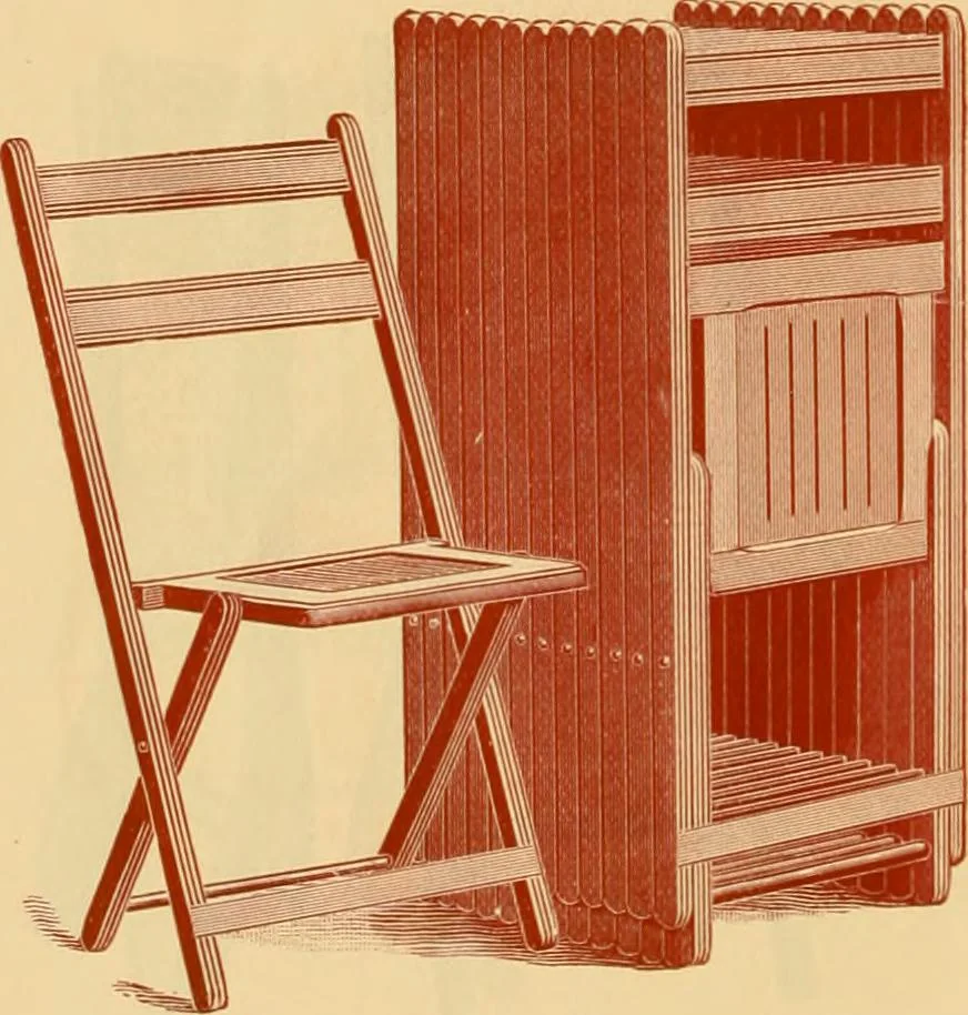 An illustration from Illustrated catalogue...of canvas seat, slat seat, veneer seat, carpet seat and plush seat folding chairs for campers', caterers', undertakers', societies', church or hall use /, 1896, leaf 23