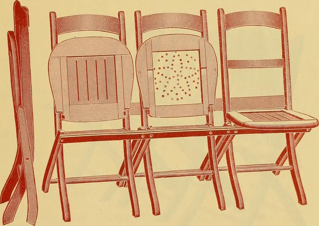An illustration from Illustrated catalogue...of canvas seat, slat seat, veneer seat, carpet seat and plush seat folding chairs for campers', caterers', undertakers', societies', church or hall use /, 1896, leaf 28