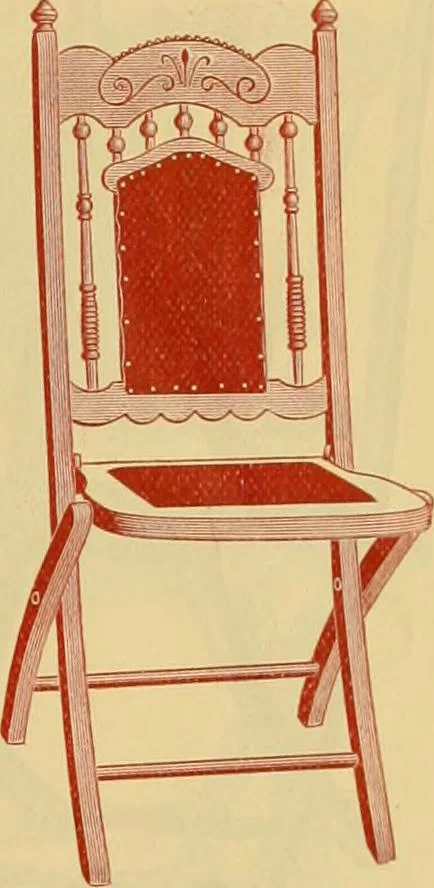 An illustration from Illustrated catalogue...of canvas seat, slat seat, veneer seat, carpet seat and plush seat folding chairs for campers', caterers', undertakers', societies', church or hall use /, 1896, leaf 8