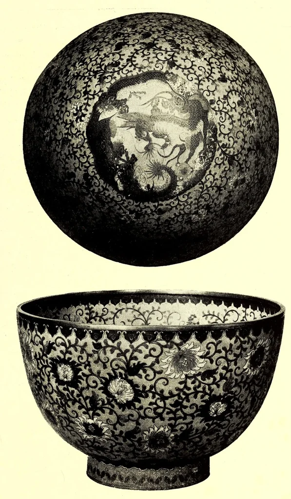 An illustration from Illustrated Catalogue of the Noteworthy Collection of Cloisonne and Other Enamels, Old Japanese Bronzes, Sword Guards, Knife Handles, Swords, Lacquers and Fine Old Brocades : belonging to Dr. Alfred Owre of Minneapolis, 1917, leaf 163