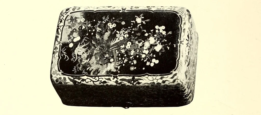 An illustration from Illustrated Catalogue of the Noteworthy Collection of Cloisonne and Other Enamels, Old Japanese Bronzes, Sword Guards, Knife Handles, Swords, Lacquers and Fine Old Brocades : belonging to Dr. Alfred Owre of Minneapolis, 1917, leaf 58