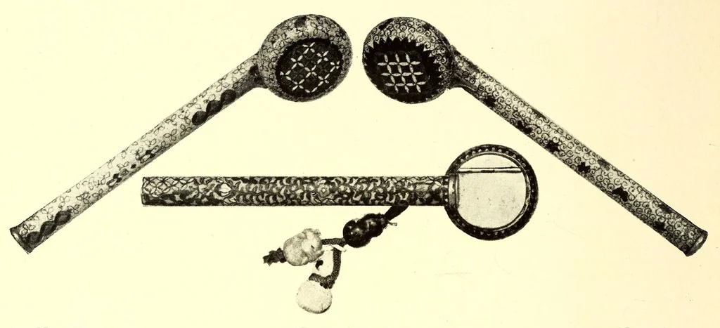 An illustration from Illustrated Catalogue of the Noteworthy Collection of Cloisonne and Other Enamels, Old Japanese Bronzes, Sword Guards, Knife Handles, Swords, Lacquers and Fine Old Brocades : belonging to Dr. Alfred Owre of Minneapolis, 1917, leaf 80