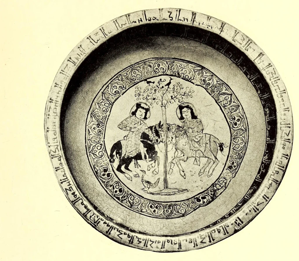An illustration from Illustrated Catalogue of Graeco-Roman, Rakka, Persian, Hispanomoresque Faiences, Italian Majolicas, Persian and Indian Miniatures and Rugs, Egyptian, ptolemaic, Sidonian, Roman and Arabic Glass, Greek and Roman Bronzes and Other Objects of Rarity : belonging to the Experts Messrs. Kouchakji Freres, New York, 1918, leaf 145
