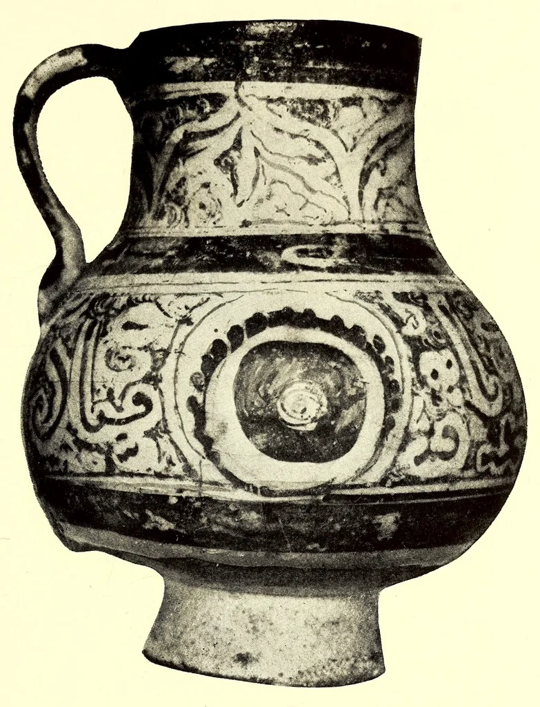 An illustration from Illustrated Catalogue of Graeco-Roman, Rakka, Persian, Hispanomoresque Faiences, Italian Majolicas, Persian and Indian Miniatures and Rugs, Egyptian, ptolemaic, Sidonian, Roman and Arabic Glass, Greek and Roman Bronzes and Other Objects of Rarity : belonging to the Experts Messrs. Kouchakji Freres, New York, 1918, leaf 153