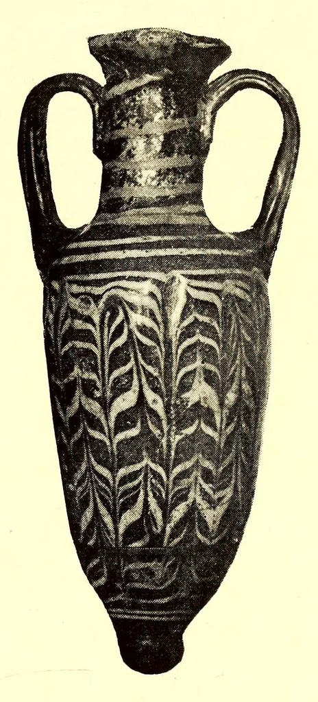 An illustration from Illustrated Catalogue of Graeco-Roman, Rakka, Persian, Hispanomoresque Faiences, Italian Majolicas, Persian and Indian Miniatures and Rugs, Egyptian, ptolemaic, Sidonian, Roman and Arabic Glass, Greek and Roman Bronzes and Other Objects of Rarity : belonging to the Experts Messrs. Kouchakji Freres, New York, 1918, leaf 97