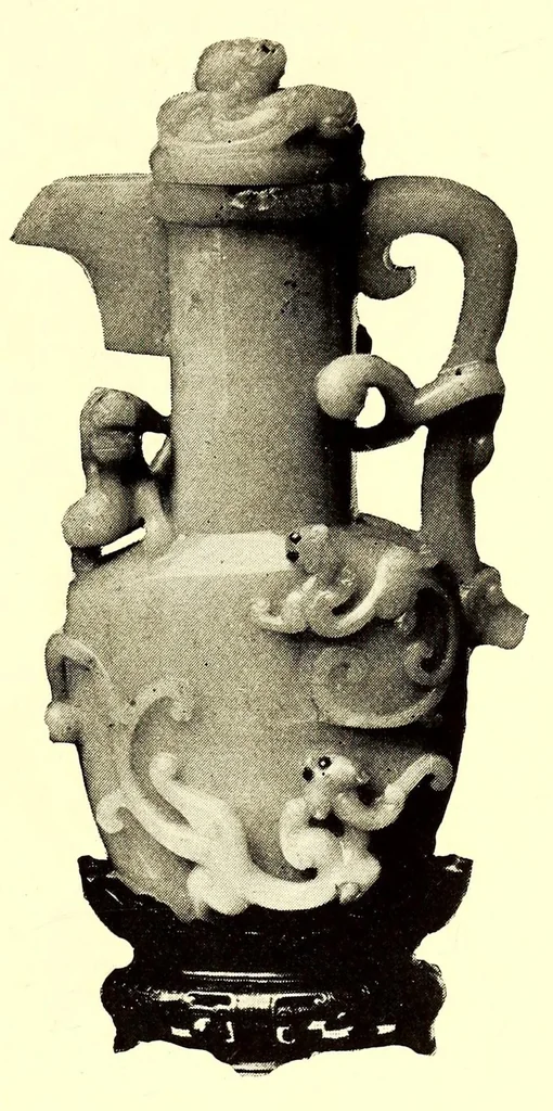 An illustration from Illustrated Catalogue of a Very Important Collection of Antique Chinese Porcelains including Fine Specimens of Sang-De-Bceuf and Peachbloom Tang and Ming Pottery, Carved Jade and Other Hard Stones, Cloisonne Enamels, a Number of Ming Large Plant Jars and Antique Chinese Rugs : collected by Messrs. Voron & Chiat of New York, 1918, leaf 29