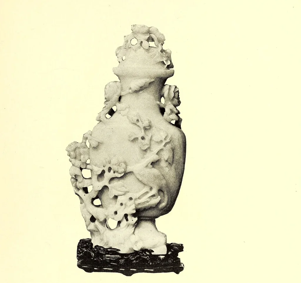 An illustration from Illustrated Catalogue of a Very Important Collection of Antique Chinese Porcelains including Fine Specimens of Sang-De-Bceuf and Peachbloom Tang and Ming Pottery, Carved Jade and Other Hard Stones, Cloisonne Enamels, a Number of Ming Large Plant Jars and Antique Chinese Rugs : collected by Messrs. Voron & Chiat of New York, 1918, leaf 33