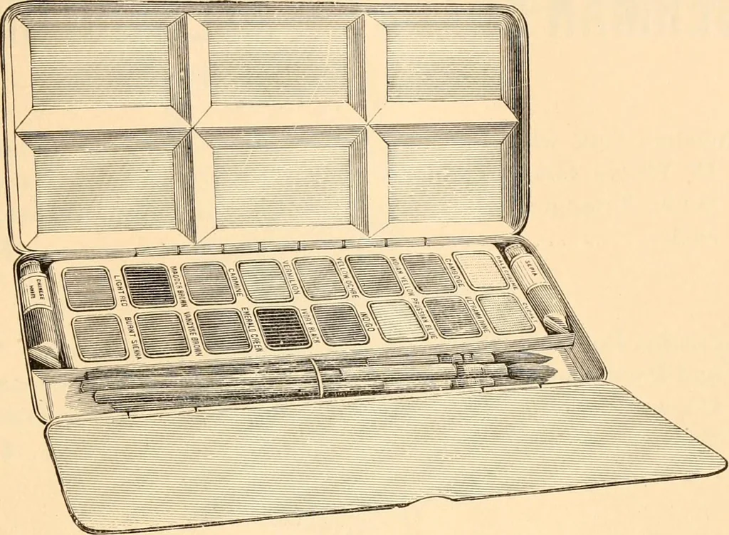 An illustration from Illustrated catalogue and price list of artists' materials, gold points, bronze powders, metallics, metal leaf,, 1897, leaf 126