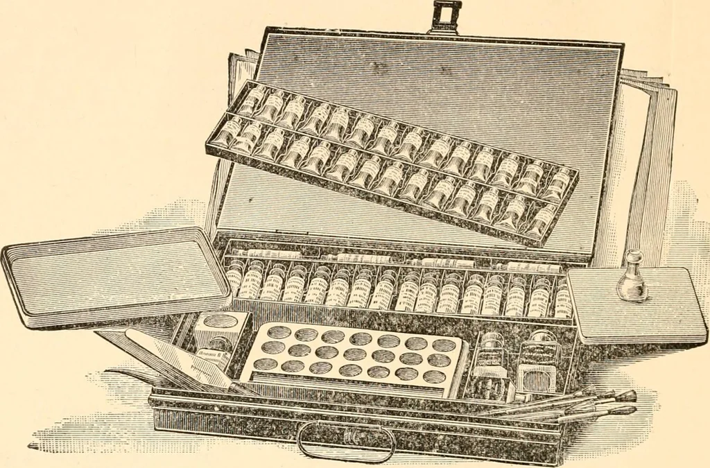 An illustration from Illustrated catalogue and price list of artists' materials, gold points, bronze powders, metallics, metal leaf,, 1897, leaf 51