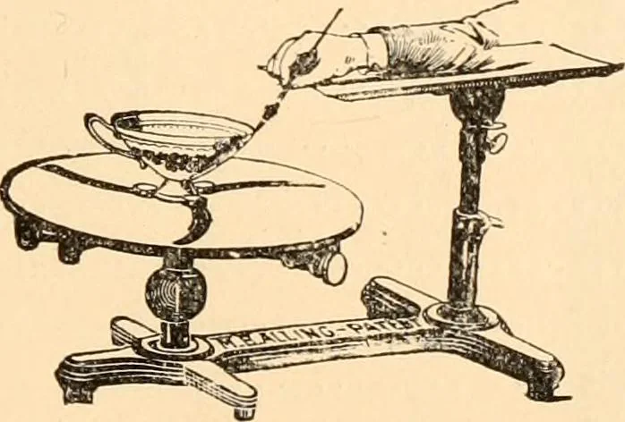An illustration from Illustrated catalogue and price list of artists' materials, gold points, bronze powders, metallics, metal leaf,, 1897, leaf 58