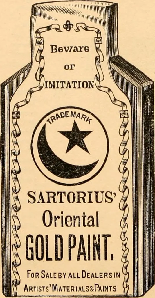An illustration from Illustrated catalogue and price list of artists' materials, gold points, bronze powders, metallics, metal leaf,, 1897, leaf 8