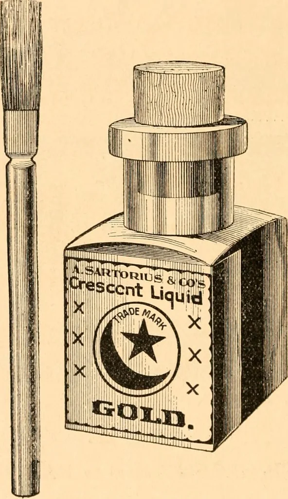 An illustration from Illustrated catalogue and price list of artists' materials, gold points, bronze powders, metallics, metal leaf,, 1897, leaf 9