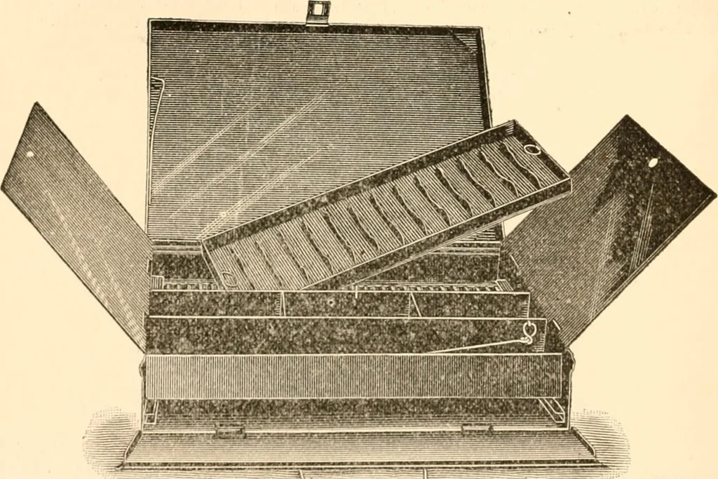 An illustration from Illustrated catalogue and price list of artists' materials, gold points, bronze powders, metallics, metal leaf,, 1897, leaf 99