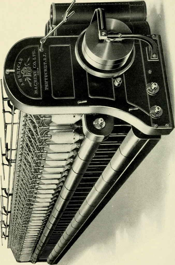 An illustration from Illustrated catalogue of cotton machinery built by Howard & Bullough American Machine Company, Ltd., Pawtucket, R.I., U.S.A. : opening, picking, carding, drawing, roving, spinning, twisting and winding machinery : warpers and slashers : containing also floor spaces, speeds, productions, gearing diagrams, useful tables and other information, 1909, leaf 107