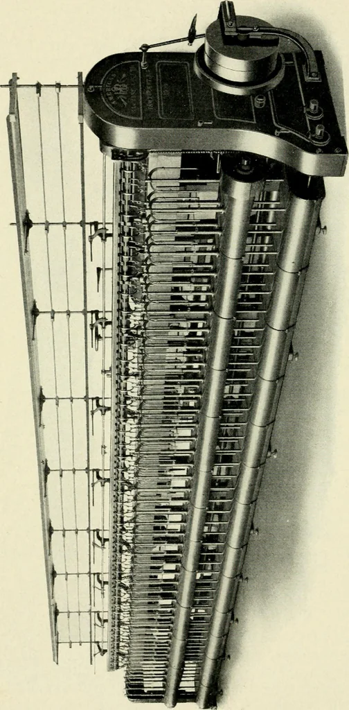 An illustration from Illustrated catalogue of cotton machinery built by Howard & Bullough American Machine Company, Ltd., Pawtucket, R.I., U.S.A. : opening, picking, carding, drawing, roving, spinning, twisting and winding machinery : warpers and slashers : containing also floor spaces, speeds, productions, gearing diagrams, useful tables and other information, 1909, leaf 109