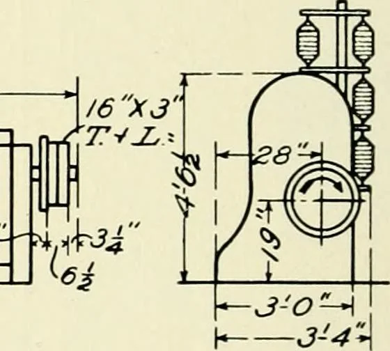 An illustration from Illustrated catalogue of cotton machinery built by Howard & Bullough American Machine Company, Ltd., Pawtucket, R.I., U.S.A. : opening, picking, carding, drawing, roving, spinning, twisting and winding machinery : warpers and slashers : containing also floor spaces, speeds, productions, gearing diagrams, useful tables and other information, 1909, leaf 123