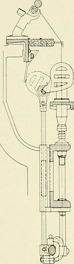 An illustration from Illustrated catalogue of cotton machinery built by Howard & Bullough American Machine Company, Ltd., Pawtucket, R.I., U.S.A. : opening, picking, carding, drawing, roving, spinning, twisting and winding machinery : warpers and slashers : containing also floor spaces, speeds, productions, gearing diagrams, useful tables and other information, 1909, leaf 157