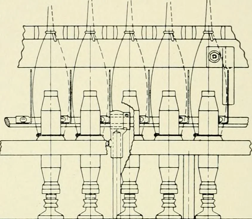 An illustration from Illustrated catalogue of cotton machinery built by Howard & Bullough American Machine Company, Ltd., Pawtucket, R.I., U.S.A. : opening, picking, carding, drawing, roving, spinning, twisting and winding machinery : warpers and slashers : containing also floor spaces, speeds, productions, gearing diagrams, useful tables and other information, 1909, leaf 157