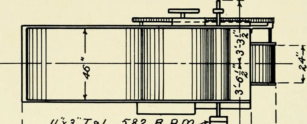 An illustration from Illustrated catalogue of cotton machinery built by Howard & Bullough American Machine Company, Ltd., Pawtucket, R.I., U.S.A. : opening, picking, carding, drawing, roving, spinning, twisting and winding machinery : warpers and slashers : containing also floor spaces, speeds, productions, gearing diagrams, useful tables and other information, 1909, leaf 17