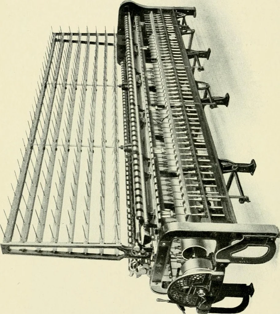 An illustration from Illustrated catalogue of cotton machinery built by Howard & Bullough American Machine Company, Ltd., Pawtucket, R.I., U.S.A. : opening, picking, carding, drawing, roving, spinning, twisting and winding machinery : warpers and slashers : containing also floor spaces, speeds, productions, gearing diagrams, useful tables and other information, 1909, leaf 197