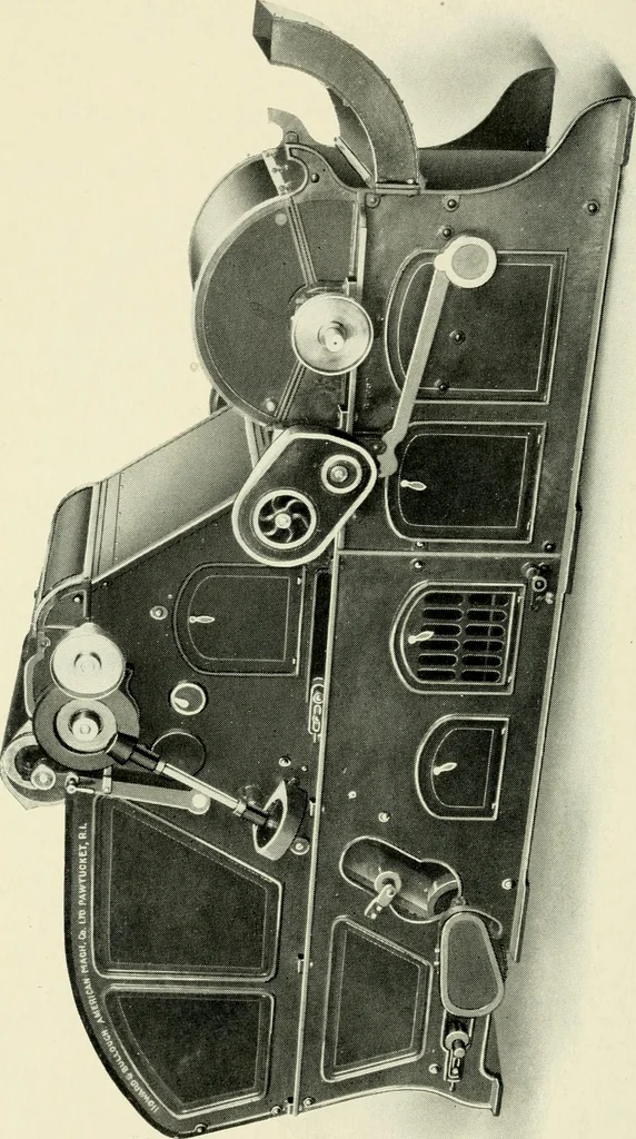 An illustration from Illustrated catalogue of cotton machinery built by Howard & Bullough American Machine Company, Ltd., Pawtucket, R.I., U.S.A. : opening, picking, carding, drawing, roving, spinning, twisting and winding machinery : warpers and slashers : containing also floor spaces, speeds, productions, gearing diagrams, useful tables and other information, 1909, leaf 21