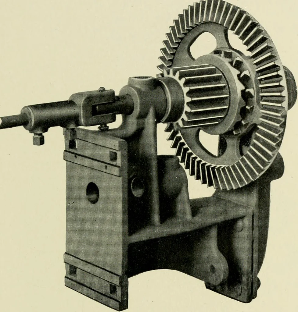 An illustration from Illustrated catalogue of cotton machinery built by Howard & Bullough American Machine Company, Ltd., Pawtucket, R.I., U.S.A. : opening, picking, carding, drawing, roving, spinning, twisting and winding machinery : warpers and slashers : containing also floor spaces, speeds, productions, gearing diagrams, useful tables and other information, 1909, leaf 32