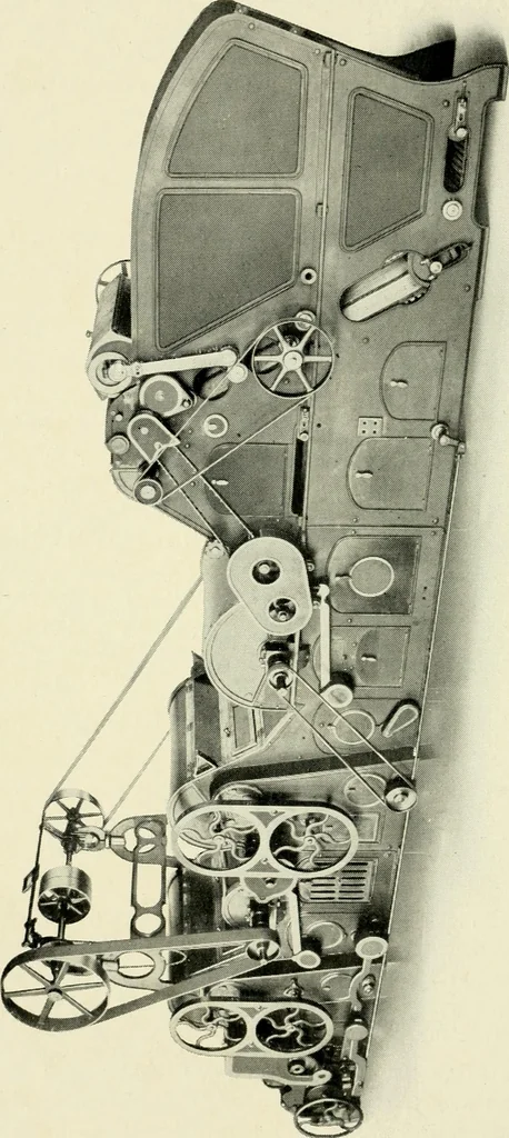 An illustration from Illustrated catalogue of cotton machinery built by Howard & Bullough American Machine Company, Ltd., Pawtucket, R.I., U.S.A. : opening, picking, carding, drawing, roving, spinning, twisting and winding machinery : warpers and slashers : containing also floor spaces, speeds, productions, gearing diagrams, useful tables and other information, 1909, leaf 35