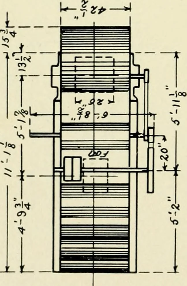 An illustration from Illustrated catalogue of cotton machinery built by Howard & Bullough American Machine Company, Ltd., Pawtucket, R.I., U.S.A. : opening, picking, carding, drawing, roving, spinning, twisting and winding machinery : warpers and slashers : containing also floor spaces, speeds, productions, gearing diagrams, useful tables and other information, 1909, leaf 61