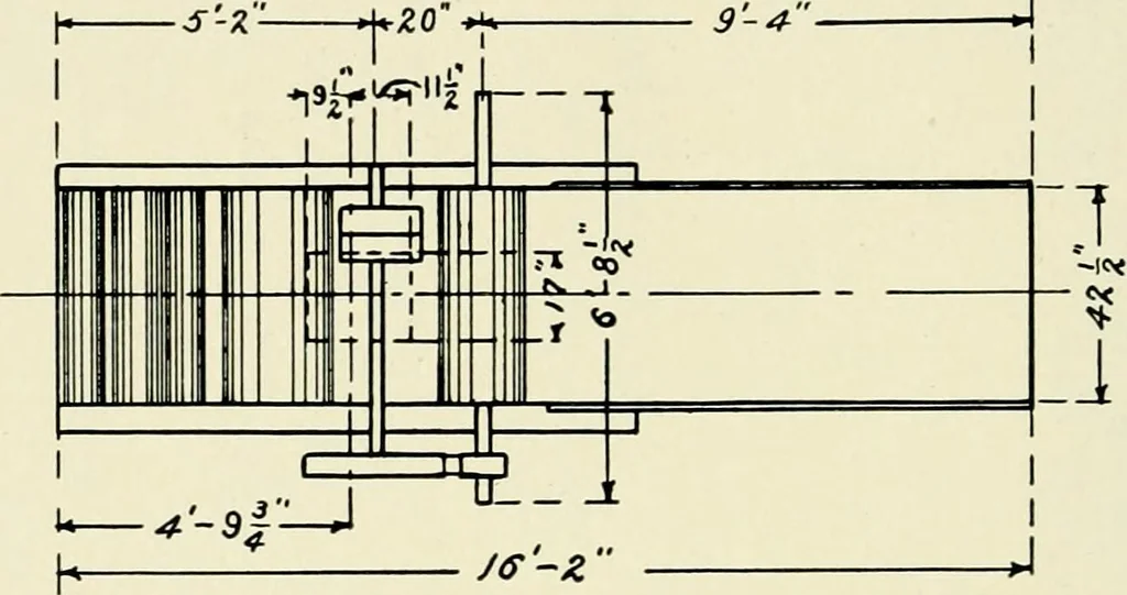 An illustration from Illustrated catalogue of cotton machinery built by Howard & Bullough American Machine Company, Ltd., Pawtucket, R.I., U.S.A. : opening, picking, carding, drawing, roving, spinning, twisting and winding machinery : warpers and slashers : containing also floor spaces, speeds, productions, gearing diagrams, useful tables and other information, 1909, leaf 63