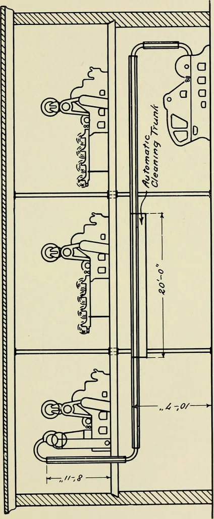 An illustration from Illustrated catalogue of cotton machinery built by Howard & Bullough American Machine Company, Ltd., Pawtucket, R.I., U.S.A. : opening, picking, carding, drawing, roving, spinning, twisting and winding machinery : warpers and slashers : containing also floor spaces, speeds, productions, gearing diagrams, useful tables and other information, 1909, leaf 64