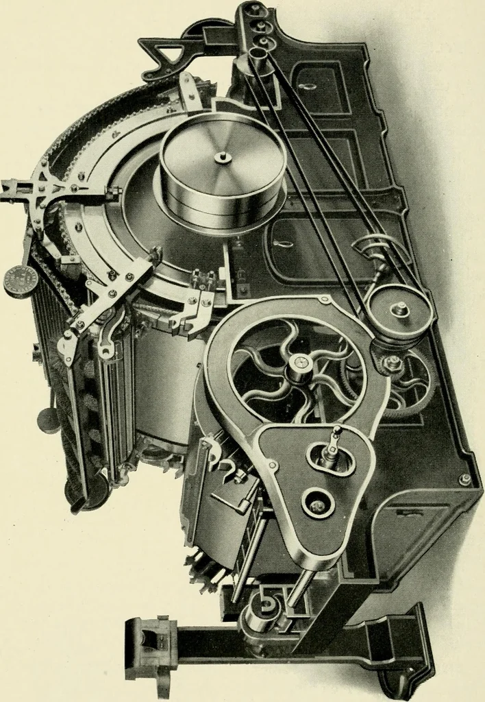An illustration from Illustrated catalogue of cotton machinery built by Howard & Bullough American Machine Company, Ltd., Pawtucket, R.I., U.S.A. : opening, picking, carding, drawing, roving, spinning, twisting and winding machinery : warpers and slashers : containing also floor spaces, speeds, productions, gearing diagrams, useful tables and other information, 1909, leaf 69