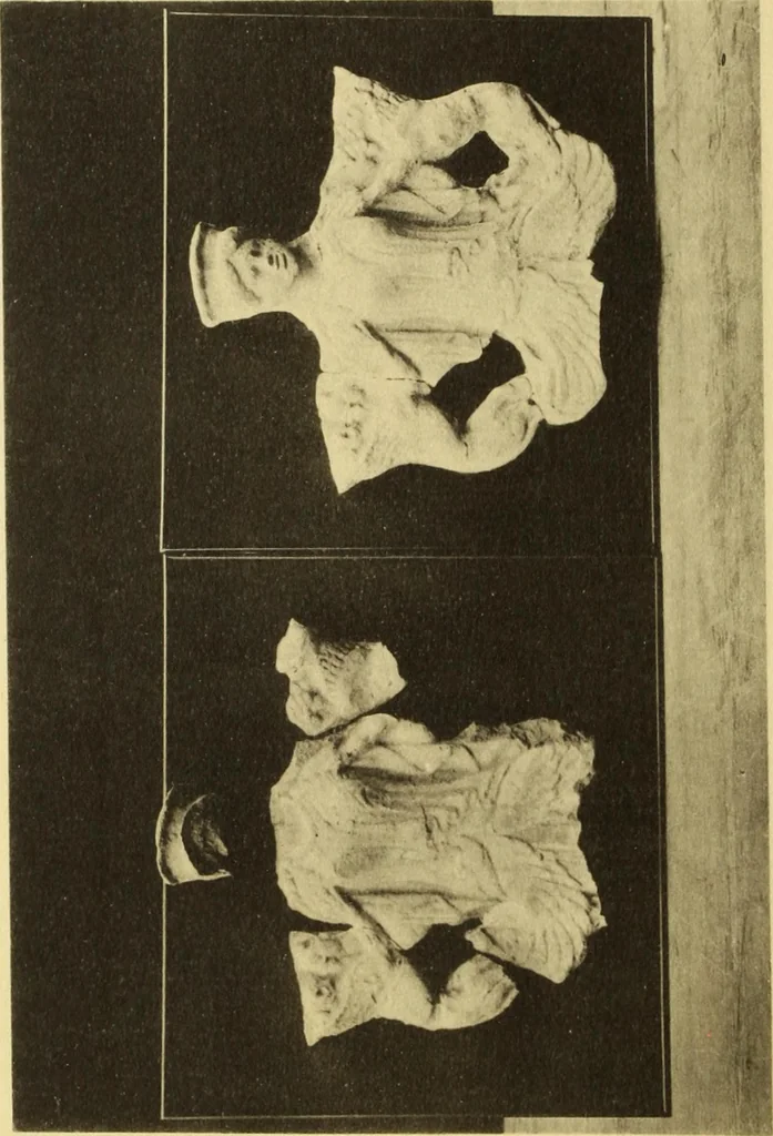 An illustration from Illustrated catalogue of classical antiquities from the site of the temple of Diana, Nemi, Italy. Discovered during excavations undertaken by the Right Hon. Lord Savile ... and given by him to the Art museum of Nottingham: with an account by Lord Savile of the discovery of the temple and the objects foundthere, 1893, leaf 109