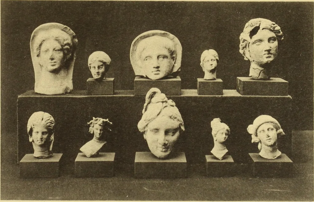 An illustration from Illustrated catalogue of classical antiquities from the site of the temple of Diana, Nemi, Italy. Discovered during excavations undertaken by the Right Hon. Lord Savile ... and given by him to the Art museum of Nottingham: with an account by Lord Savile of the discovery of the temple and the objects foundthere, 1893, leaf 68