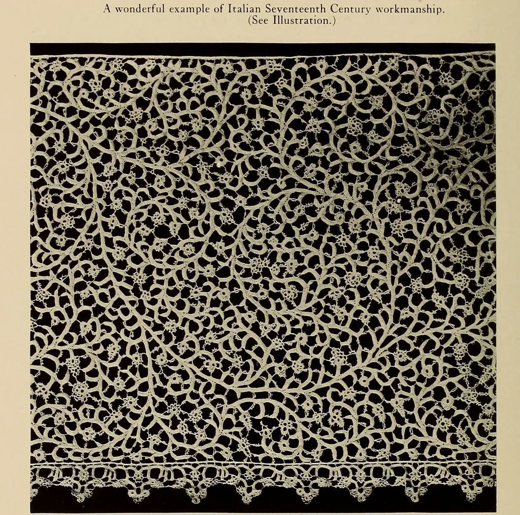 An illustration from Illustrated catalogue of rare and beautiful Sixteenth and Seventeenth century laces collected during twenty years by Leone Ricci, Esq. of Florence, 1915, leaf 61