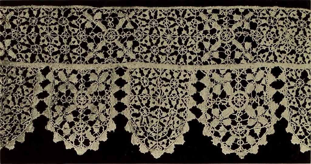 An illustration from Illustrated catalogue of rare and beautiful Sixteenth and Seventeenth century laces collected during twenty years by Leone Ricci, Esq. of Florence, 1915, leaf 87