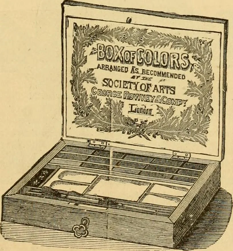 An illustration from Illustrated catalogue and price list of artists' materials, gold paint, bronze powders, metallics, metal leaf, &c. : colors and materials for china and glass painting ; colors and materials for oil, water color & pastel painting and drawing, &c., 1894, leaf 100