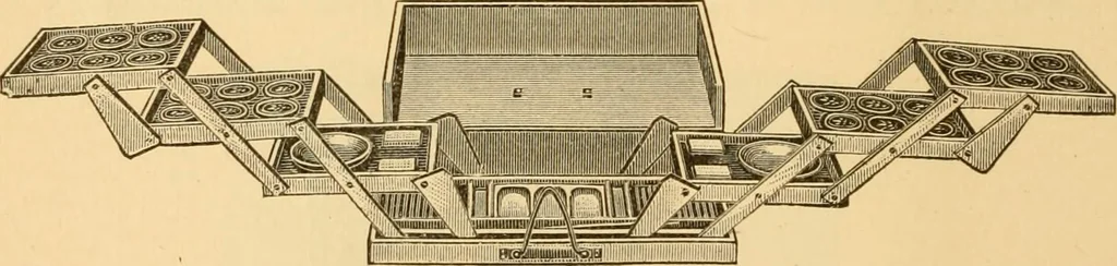 An illustration from Illustrated catalogue and price list of artists' materials, gold paint, bronze powders, metallics, metal leaf, &c. : colors and materials for china and glass painting ; colors and materials for oil, water color & pastel painting and drawing, &c., 1894, leaf 101