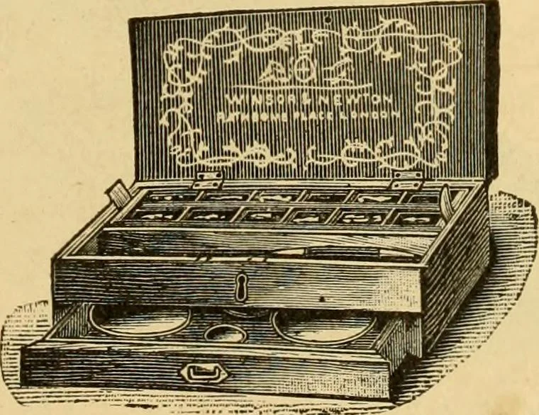 An illustration from Illustrated catalogue and price list of artists' materials, gold paint, bronze powders, metallics, metal leaf, &c. : colors and materials for china and glass painting ; colors and materials for oil, water color & pastel painting and drawing, &c., 1894, leaf 102