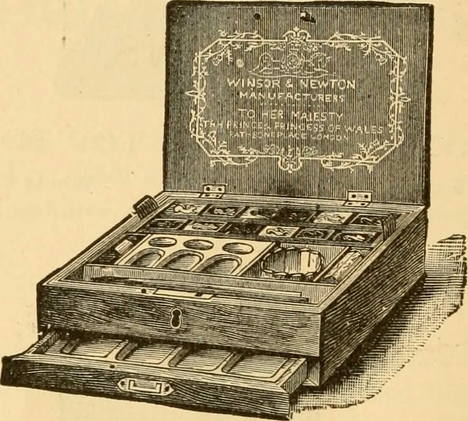 An illustration from Illustrated catalogue and price list of artists' materials, gold paint, bronze powders, metallics, metal leaf, &c. : colors and materials for china and glass painting ; colors and materials for oil, water color & pastel painting and drawing, &c., 1894, leaf 103