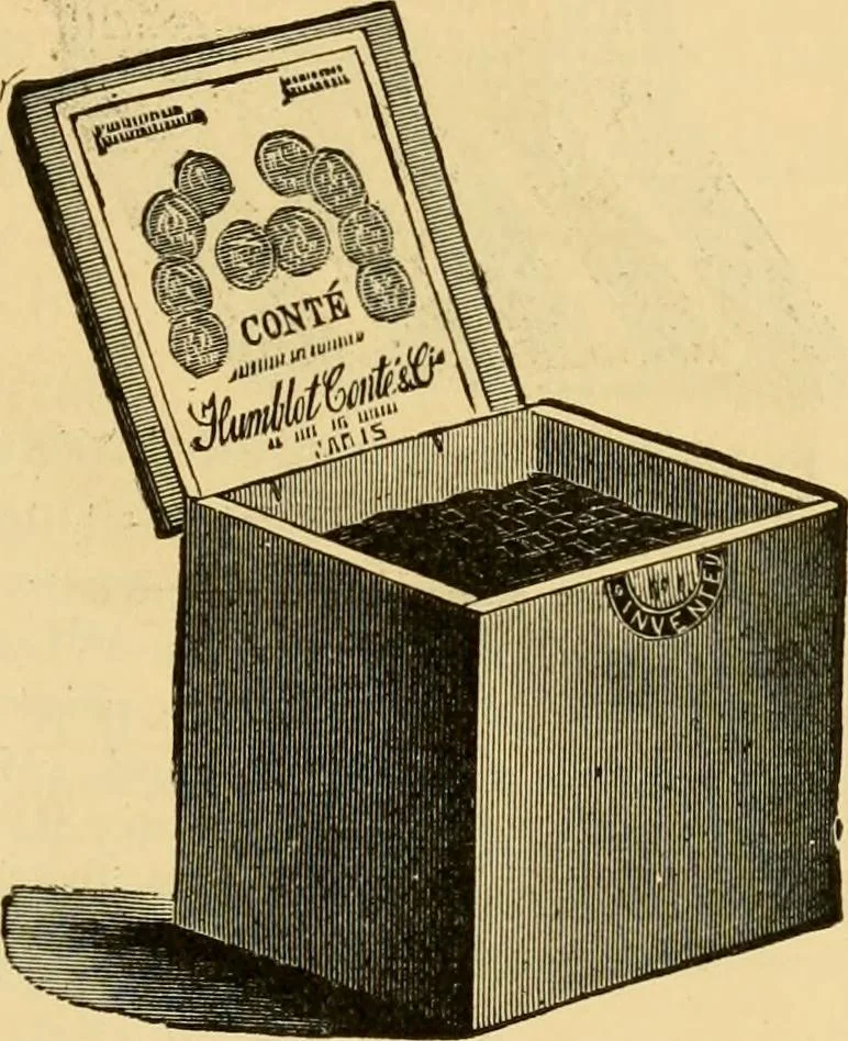 An illustration from Illustrated catalogue and price list of artists' materials, gold paint, bronze powders, metallics, metal leaf, &c. : colors and materials for china and glass painting ; colors and materials for oil, water color & pastel painting and drawing, &c., 1894, leaf 104