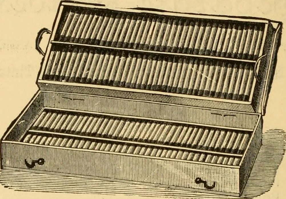 An illustration from Illustrated catalogue and price list of artists' materials, gold paint, bronze powders, metallics, metal leaf, &c. : colors and materials for china and glass painting ; colors and materials for oil, water color & pastel painting and drawing, &c., 1894, leaf 107