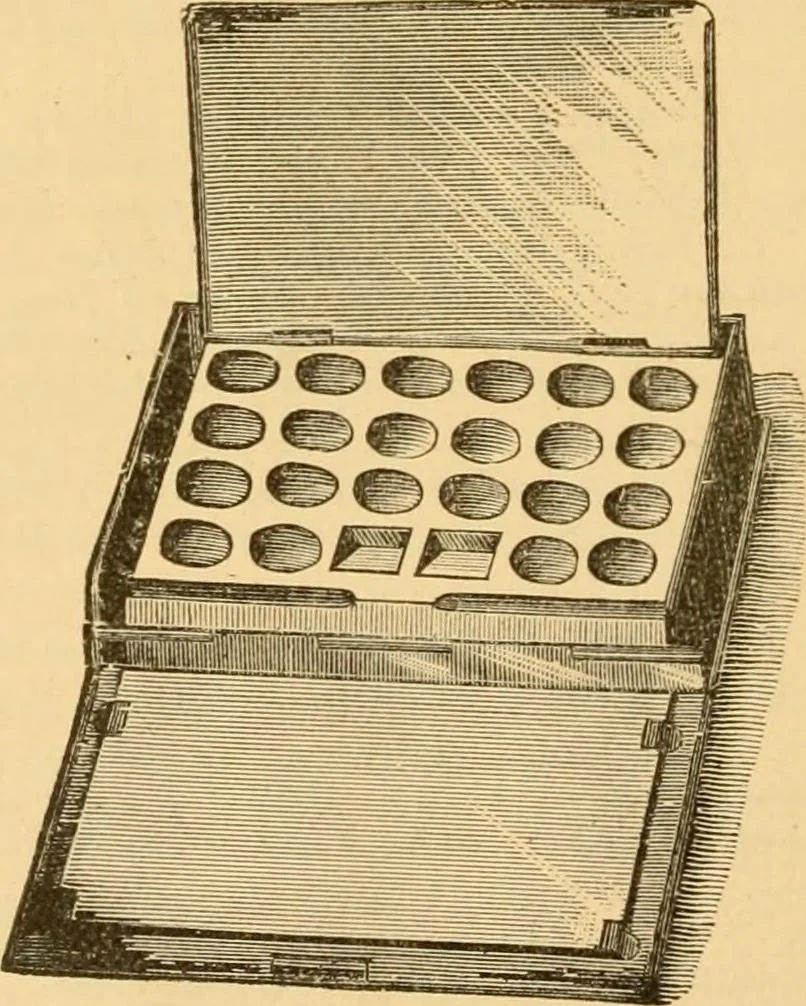 An illustration from Illustrated catalogue and price list of artists' materials, gold paint, bronze powders, metallics, metal leaf, &c. : colors and materials for china and glass painting ; colors and materials for oil, water color & pastel painting and drawing, &c., 1894, leaf 43