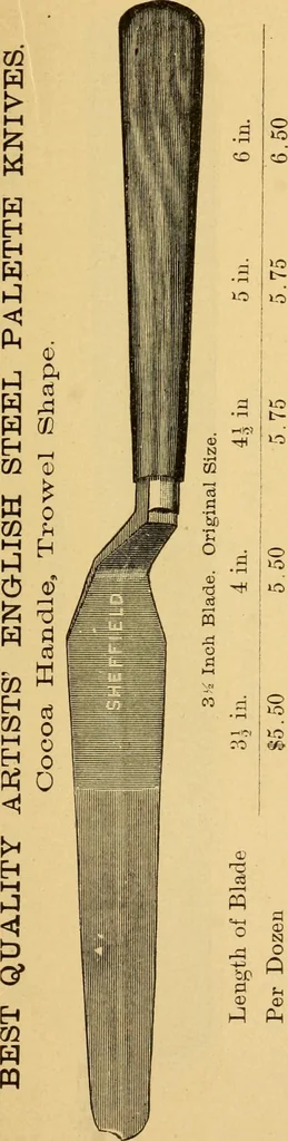 An illustration from Illustrated catalogue and price list of artists' materials, gold paint, bronze powders, metallics, metal leaf, &c. : colors and materials for china and glass painting ; colors and materials for oil, water color & pastel painting and drawing, &c., 1894, leaf 50