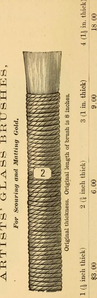 An illustration from Illustrated catalogue and price list of artists' materials, gold paint, bronze powders, metallics, metal leaf, &c. : colors and materials for china and glass painting ; colors and materials for oil, water color & pastel painting and drawing, &c., 1894, leaf 63