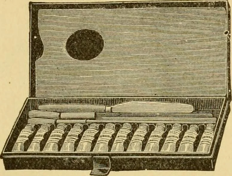 An illustration from Illustrated catalogue and price list of artists' materials, gold paint, bronze powders, metallics, metal leaf, &c. : colors and materials for china and glass painting ; colors and materials for oil, water color & pastel painting and drawing, &c., 1894, leaf 74