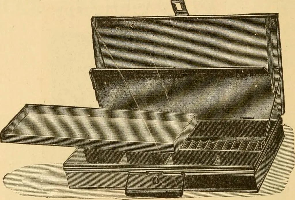 An illustration from Illustrated catalogue and price list of artists' materials, gold paint, bronze powders, metallics, metal leaf, &c. : colors and materials for china and glass painting ; colors and materials for oil, water color & pastel painting and drawing, &c., 1894, leaf 75