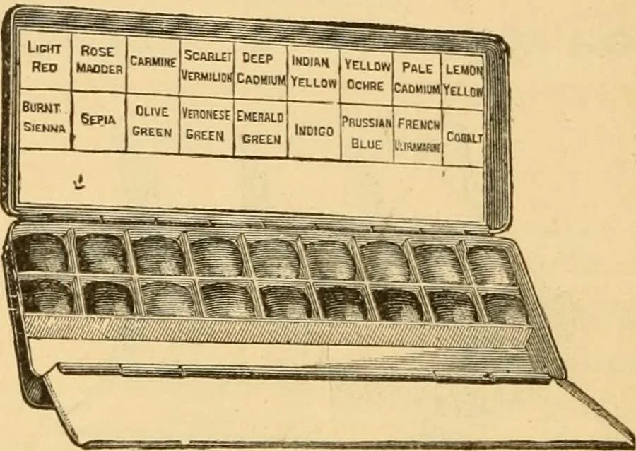 An illustration from Illustrated catalogue and price list of artists' materials, gold paint, bronze powders, metallics, metal leaf, &c. : colors and materials for china and glass painting ; colors and materials for oil, water color & pastel painting and drawing, &c., 1894, leaf 99