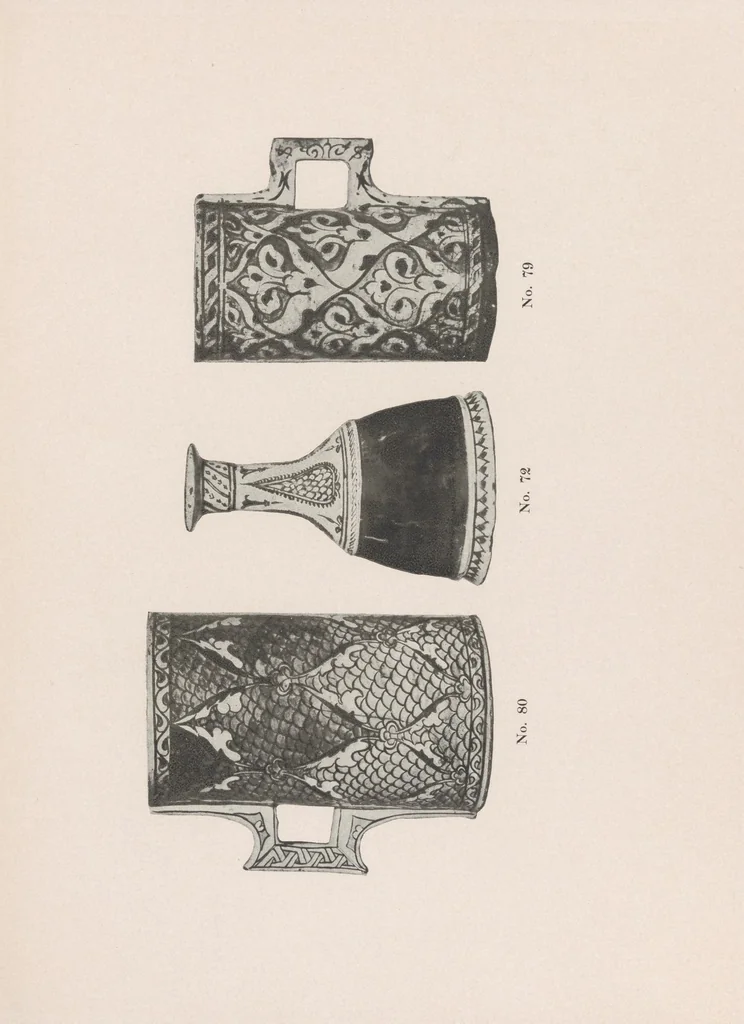 An illustration from An illustrated and descriptive catalogue of rare old Persian pottery : with historical and other notes pertaining to a private collection acquired by messrs. H. O. Watson & co. and exhibited at their galleries ... New York, 1908, leaf 83